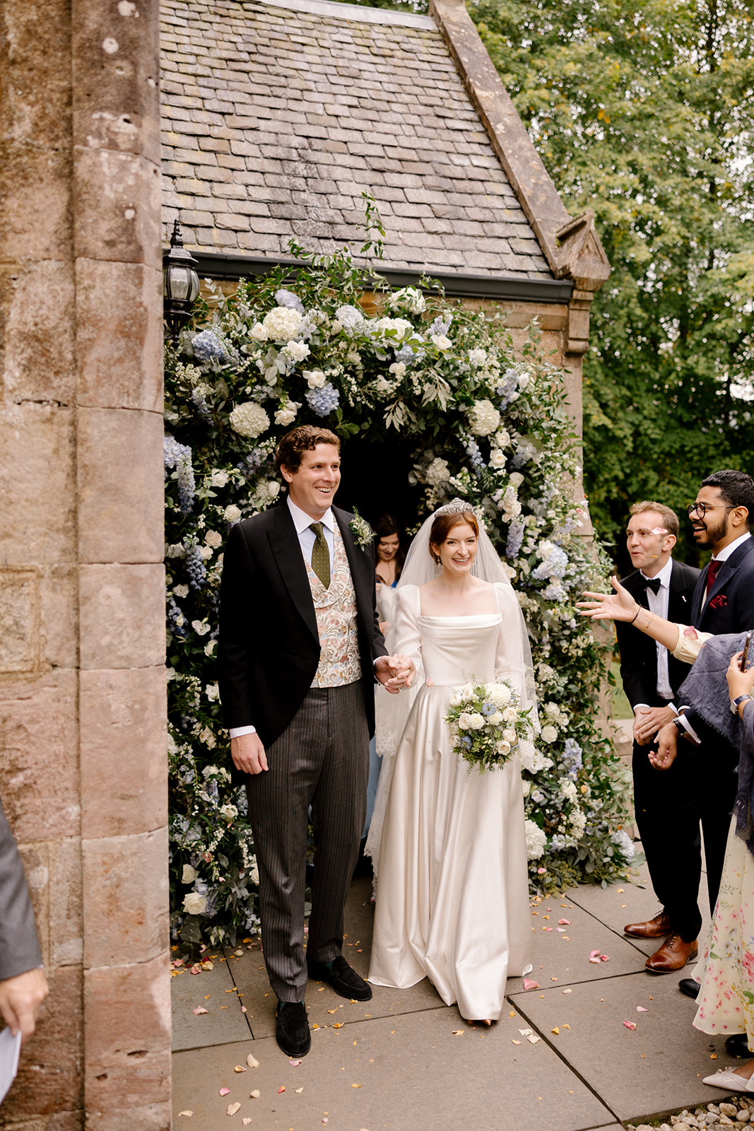 Phillipa Lepley Bride Georgina Loch Lomond Wedding Simple Duchess Satin Couture Long Sleeve Wedding Dress With Lace Silk Tulle Veil