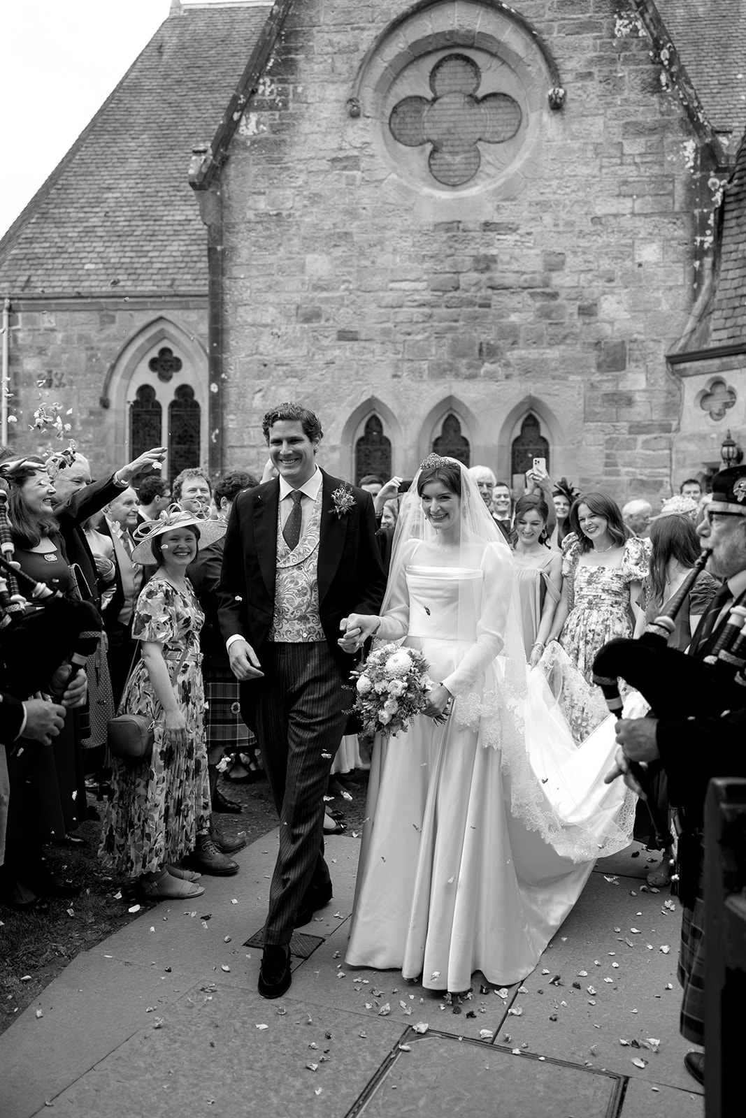 Phillipa Lepley Bride Georgina Loch Lomond Wedding Simple Duchess Satin Couture Long Sleeve Wedding Dress With Lace Silk Tulle Veil