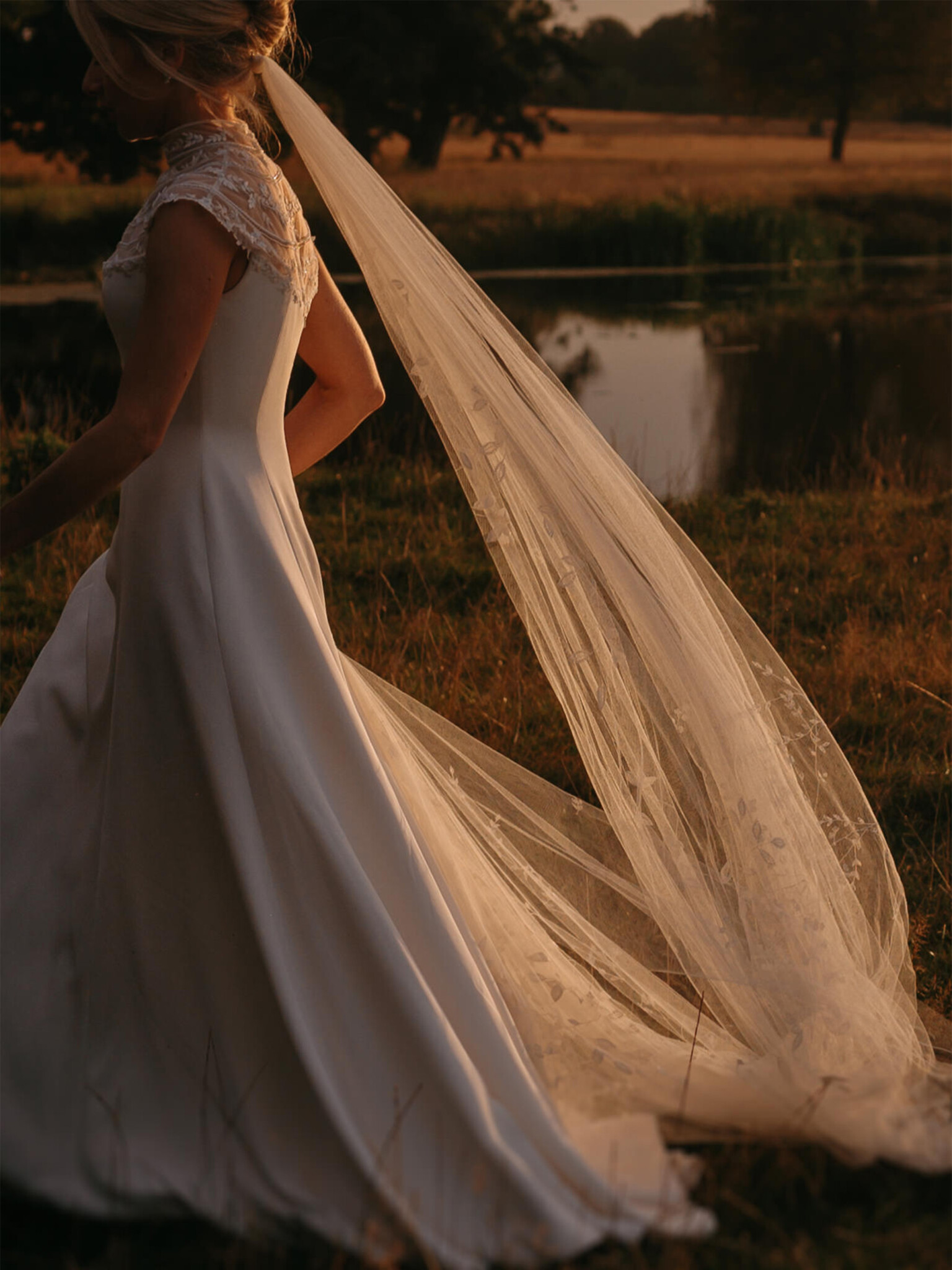 Phillipa Lepley Bride Isobel Silk Crepe Couture Wedding Dress With Embroidered Yoke And Embroidered Silk Tulle Veil Wilderness Reserve Wedding
