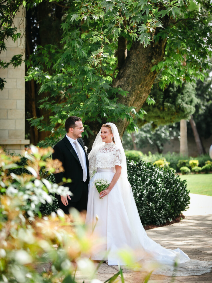 Phillipa Lepley Couture Real Bride Princess Aisha of Jordan Embroidered Capelet And Bespoke Dress And Veil