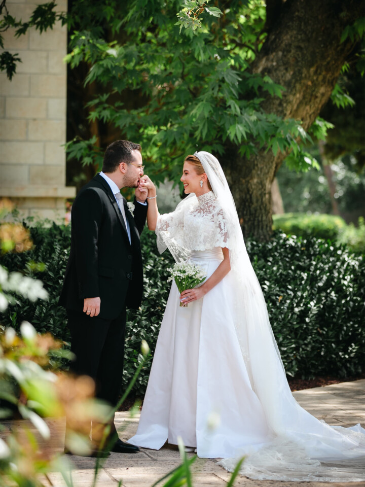 Phillipa Lepley Couture Real Bride Princess Aisha of Jordan Embroidered Capelet And Bespoke Dress And Veil