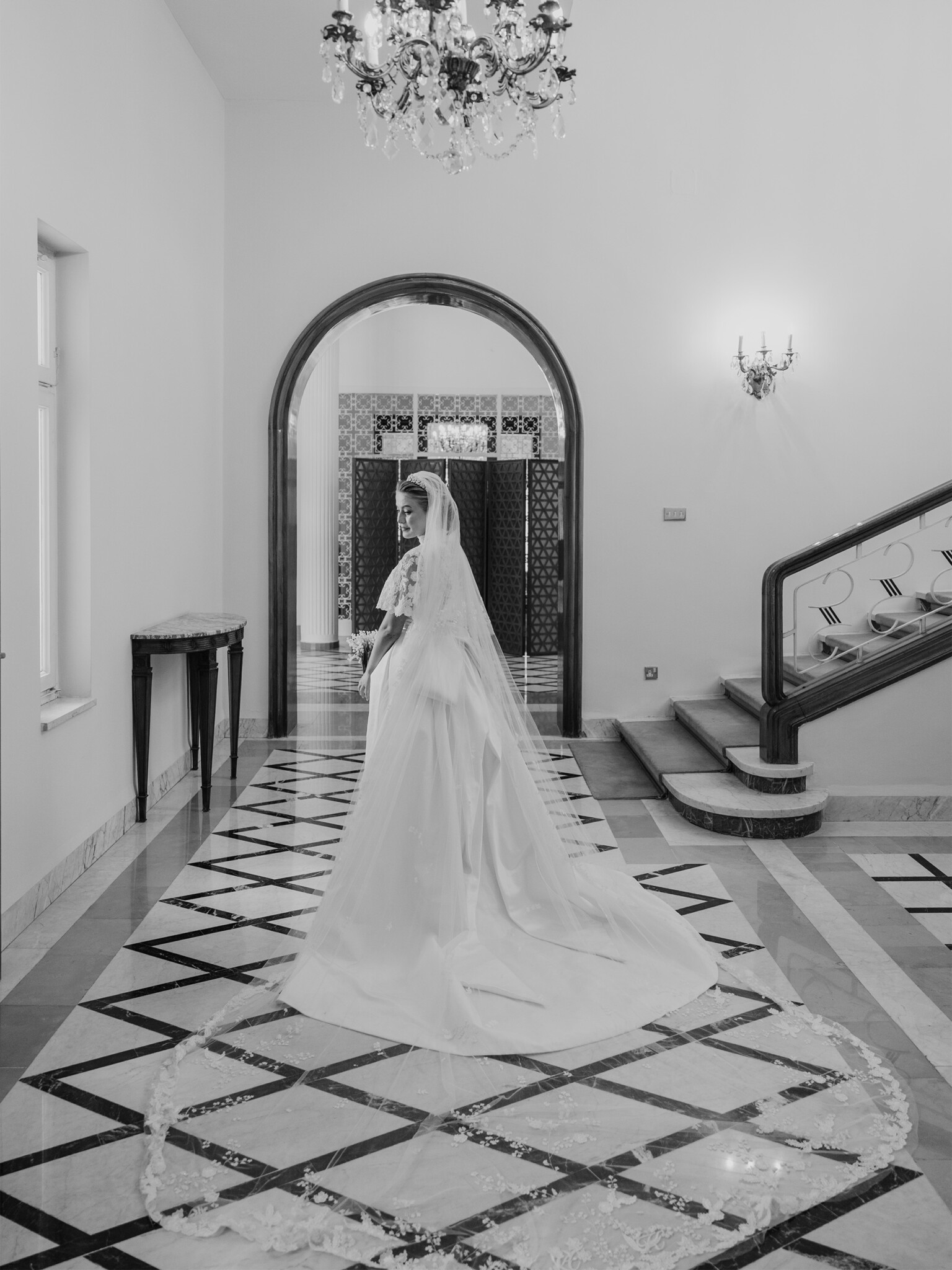 Phillipa Lepley Couture Real Bride Princess Aisha of Jordan Embroidered Capelet And Bespoke Dress And Veil