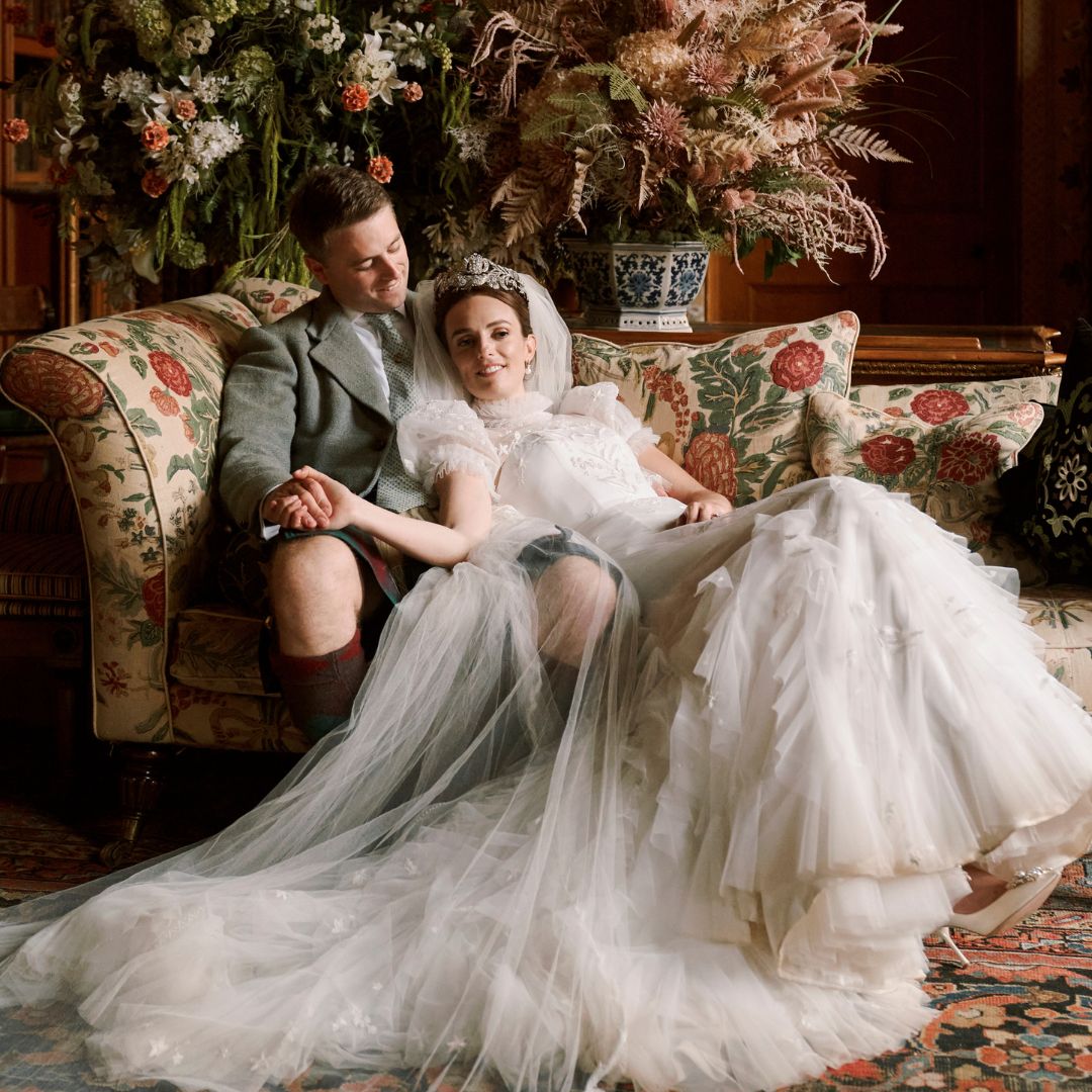 Phillipa Lepley Bespoke Celestial Puff Sleeve Wedding Dress Lady Violet Manners Viscountess Garnock Wedding At Belvoir Castle