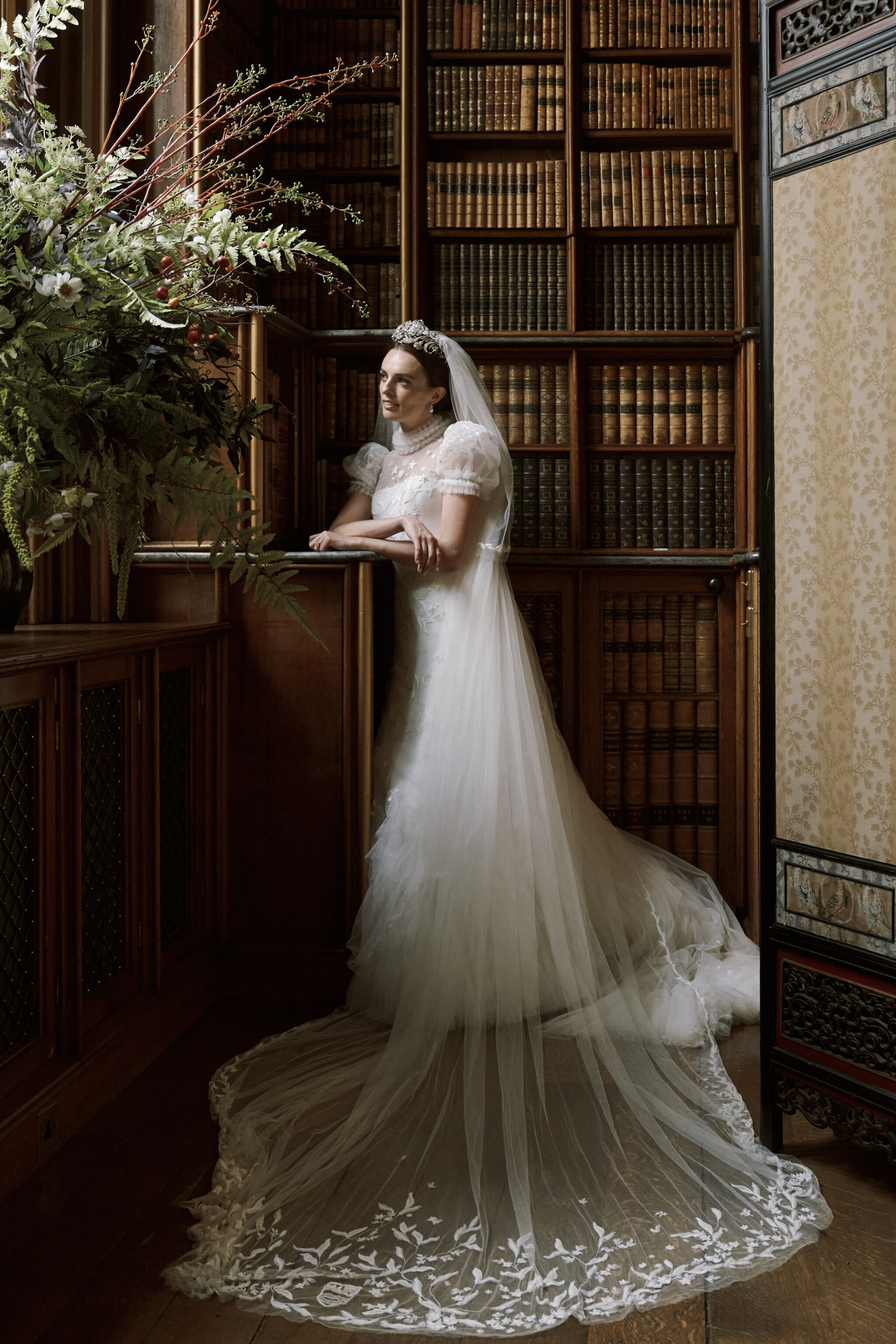Phillipa Lepley Bespoke Celestial Puff Sleeve Wedding Dress Lady Violet Manners Viscountess Garnock Wedding At Belvoir Castle