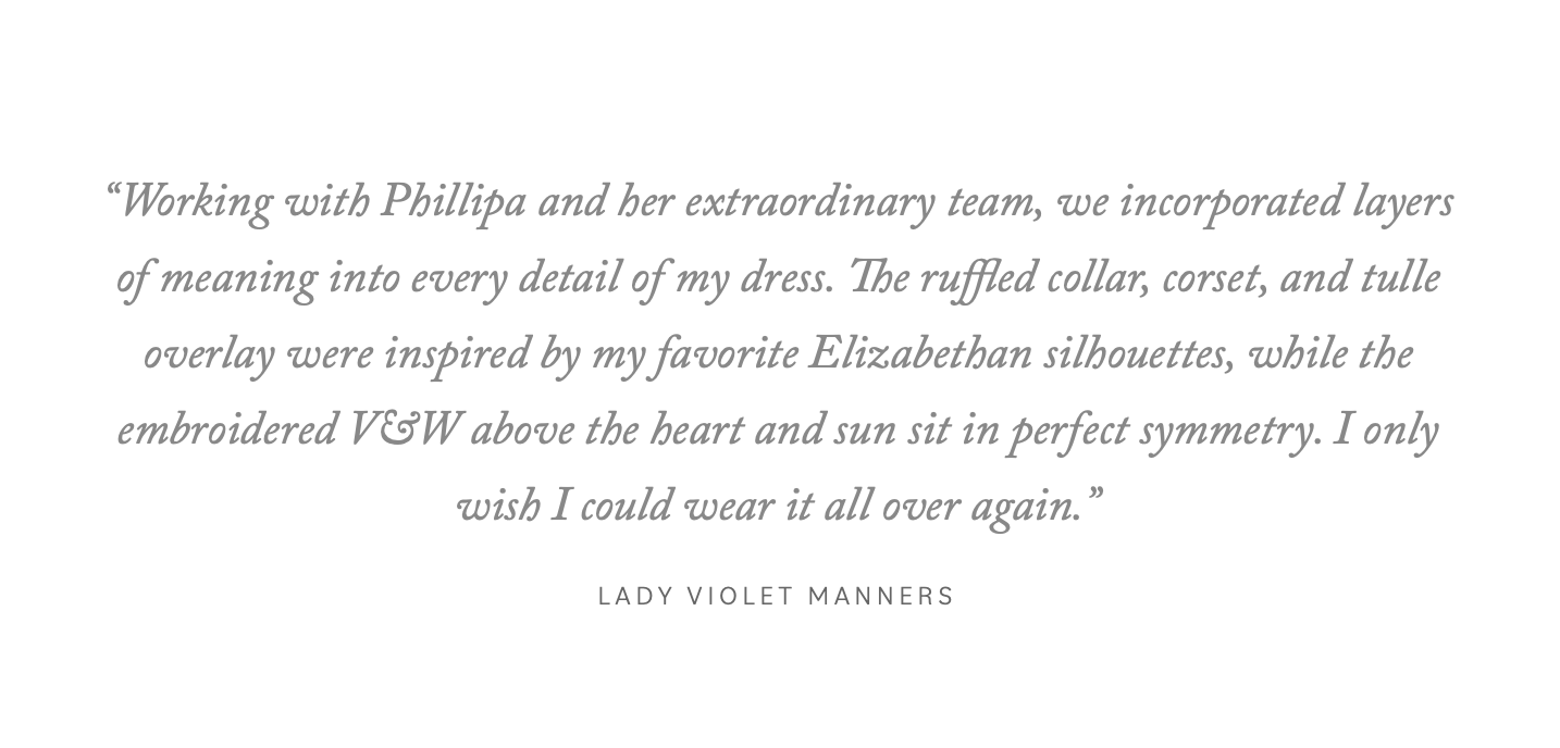 Phillipa Lepley Bespoke Celestial Puff Sleeve Wedding Dress Lady Violet Manners Viscountess Garnock Wedding At Belvoir Castle