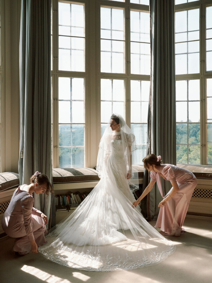 Phillipa Lepley Bespoke Celestial Puff Sleeve Wedding Dress Lady Violet Manners Viscountess Garnock Wedding At Belvoir Castle
