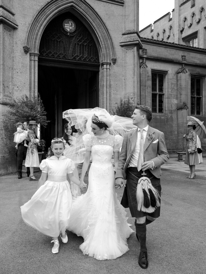 Phillipa Lepley Bespoke Celestial Puff Sleeve Wedding Dress Lady Violet Manners Viscountess Garnock Wedding At Belvoir Castle
