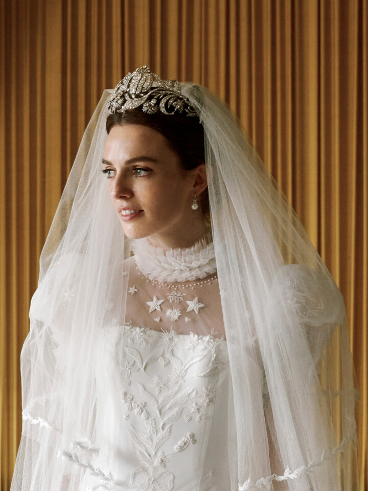 Phillipa Lepley Bespoke Celestial Puff Sleeve Wedding Dress Lady Violet Manners Viscountess Garnock Wedding At Belvoir Castle