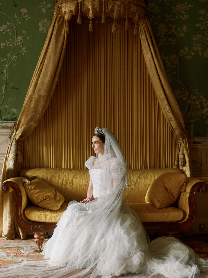 Phillipa Lepley Bespoke Celestial Puff Sleeve Wedding Dress Lady Violet Manners Viscountess Garnock Wedding At Belvoir Castle