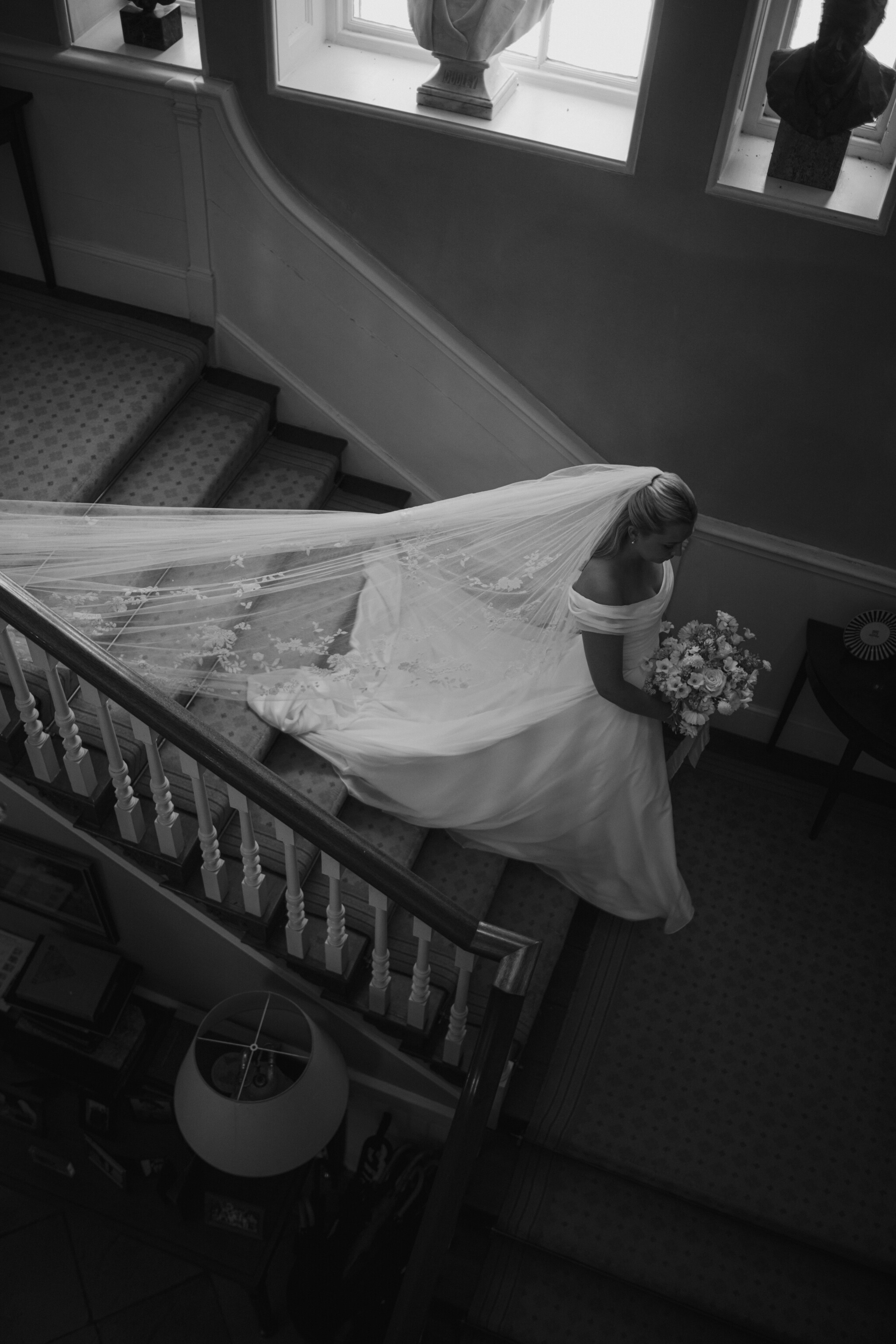 Phillipa Lepley Bride Flo English Country Wedding Draped Off The Shoulder Corseted Wedding Dress Embroidered Veil