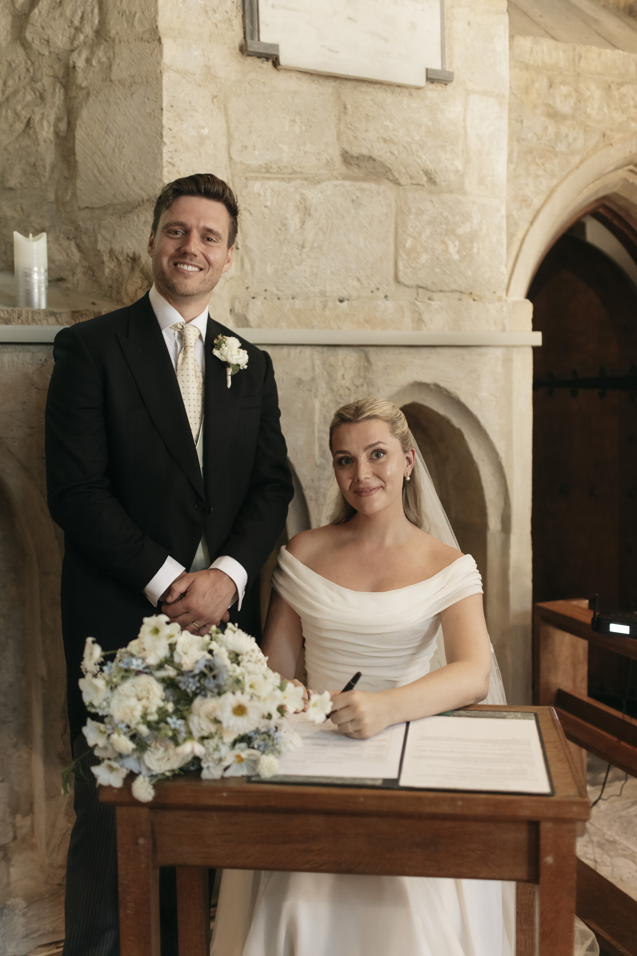 Phillipa Lepley Bride Flo English Country Wedding Draped Off The Shoulder Corseted Wedding Dress Embroidered Veil