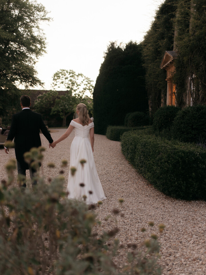 Phillipa Lepley bride Flo English Countryside Wedding Lightweight Georgette Off The Shoulder Couture Wedding Dress with Bespoke Embroidered Veil