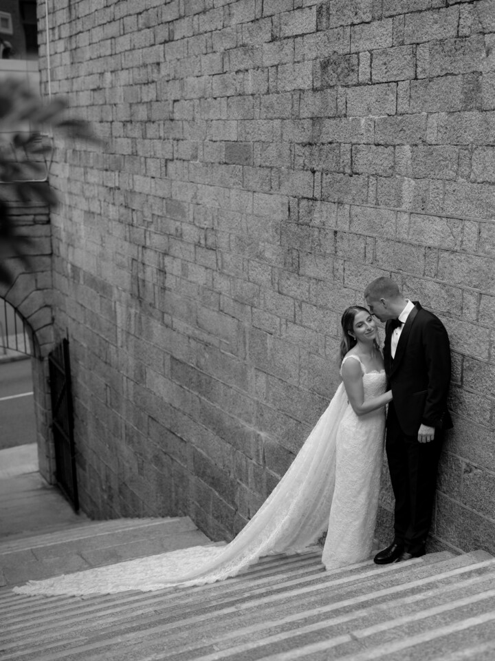Phillipa Lepley Bride Rachel Hong Kong Wedding Lace Strap Wedding Dress Column Skirt With Lace Scalloped Watteau