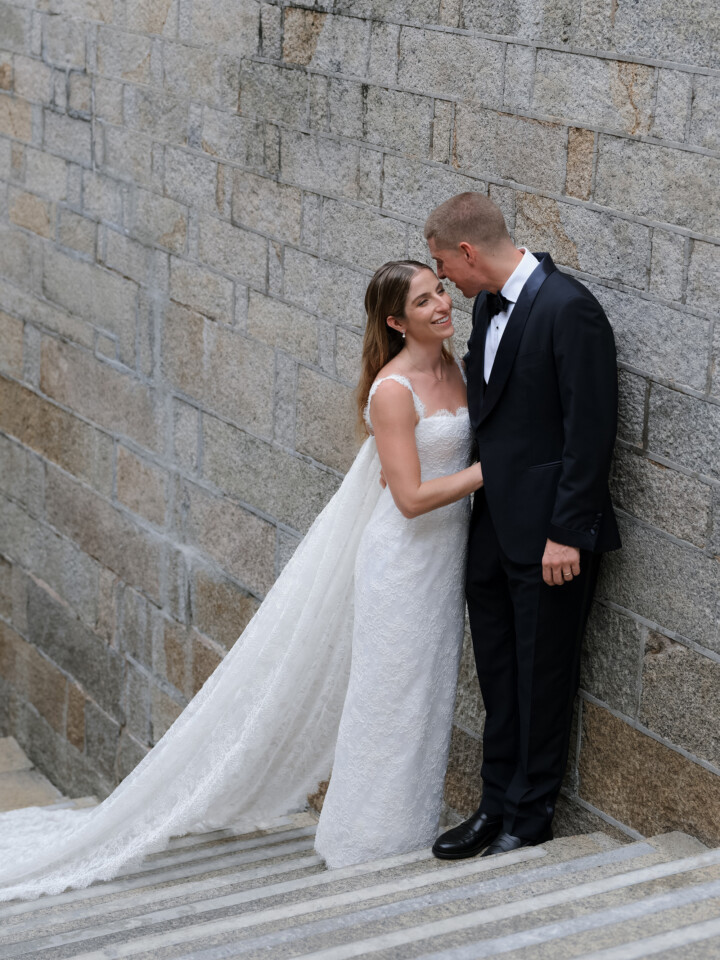 Phillipa Lepley Bride Rachel Hong Kong Wedding Lace Strap Wedding Dress Column Skirt With Lace Scalloped Watteau