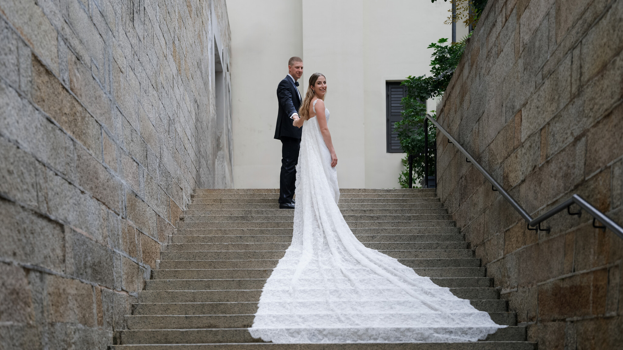 Phillipa Lepley Bride Rachel Hong Kong Wedding Lace Strap Wedding Dress Column Skirt With Lace Scalloped Watteau
