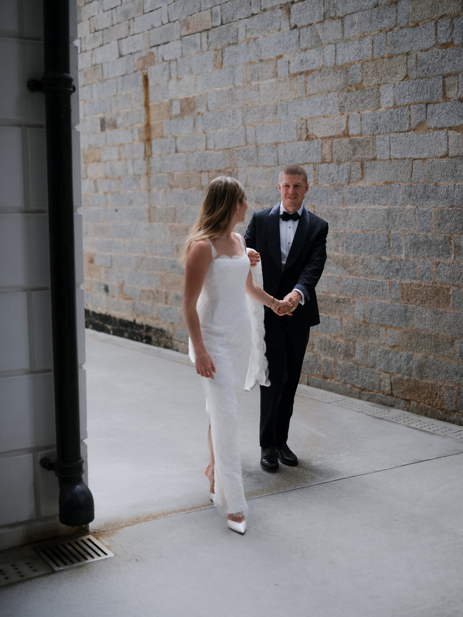Phillipa Lepley Bride Rachel Hong Kong Wedding Lace Strap Wedding Dress Column Skirt With Lace Scalloped Watteau