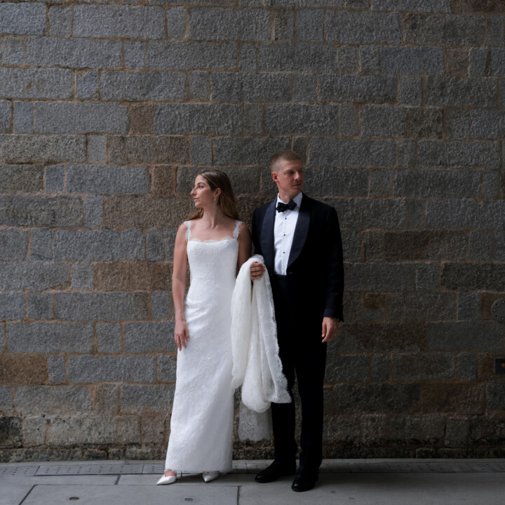 Phillipa Lepley Bride Rachel Hong Kong Wedding Lace Strap Wedding Dress Column Skirt With Lace Scalloped Watteau