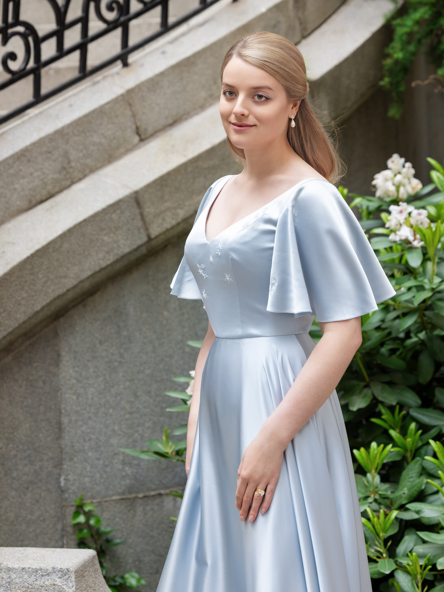 Phillipa Lepley Real Client Flora Bespoke Eveningwear Duchess Satin Dress