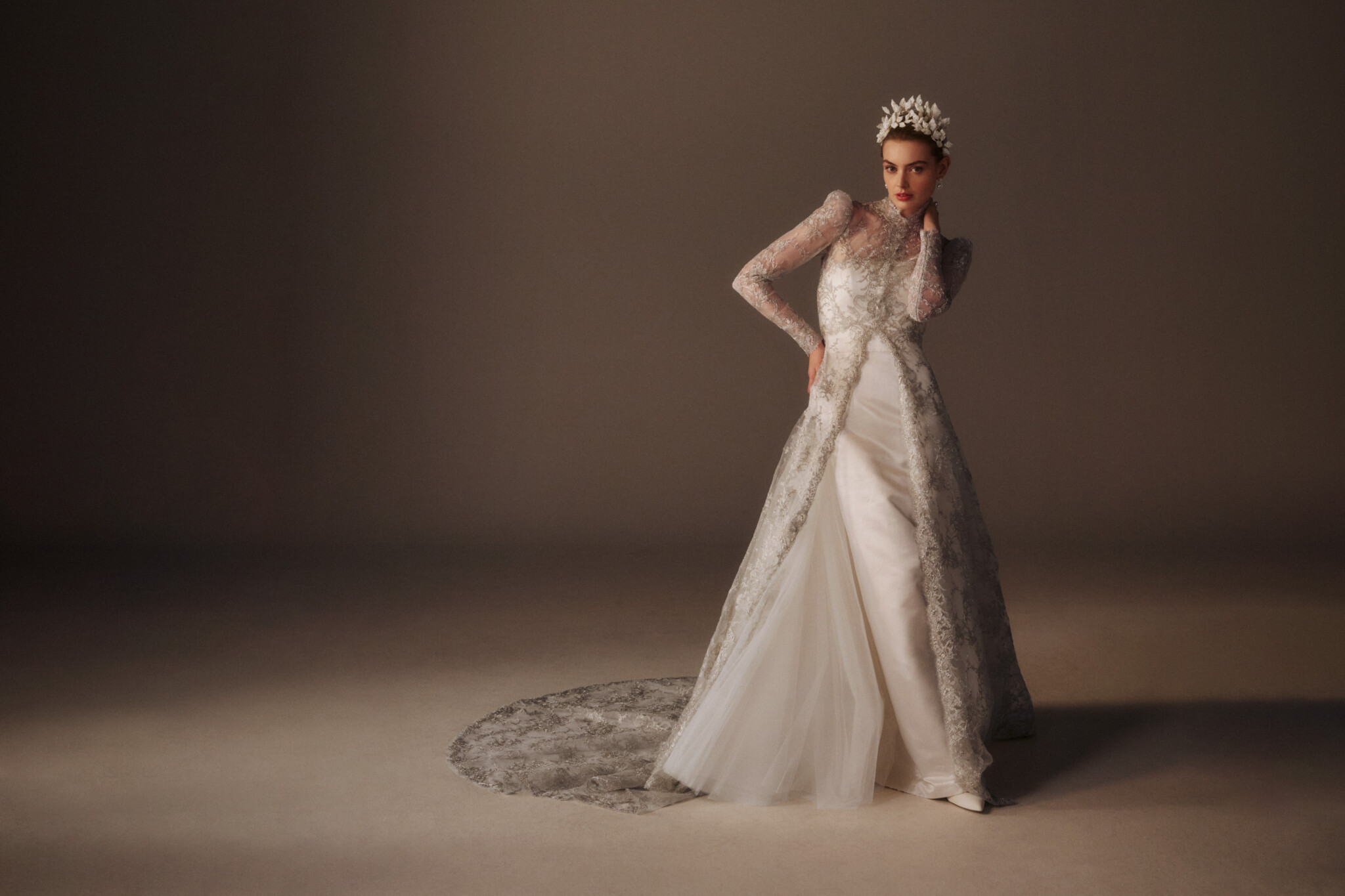 Phillipa Lepley Couture Grace Eveningwear Silver Darling Coat And Nude Virtuoso