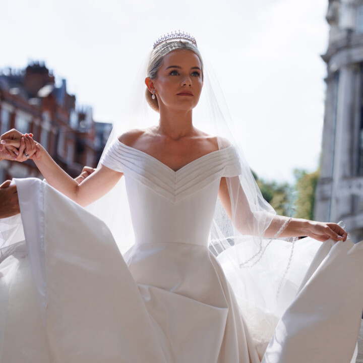 Phillipa Lepley Real Bride Joe Duchess Satin Wedding Dress and Veil